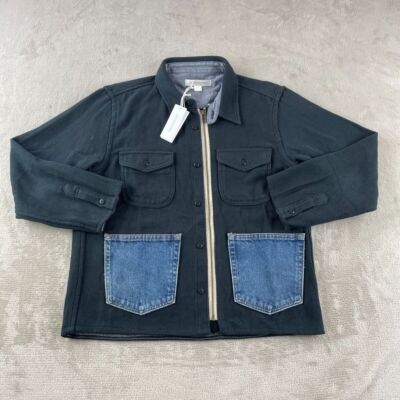 Outerknown Blanket Jacket Women Medium Black Denim Pockets Chinstrap Collar NWT