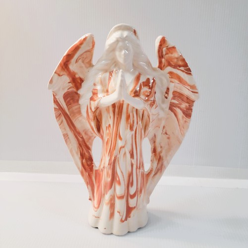 Alabama Ton Keramik Engel Figur 9" orange weiß Wirbel Muster