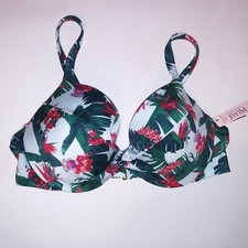 Victoria Secret Swim Bikini Top Tropical Blue Green Red Floral Push Up Removable