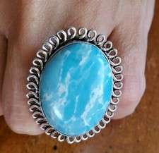 Dominican LARIMAR Gemstone handmade Ring Sterling Silver BOHO sz8.5 LAR24