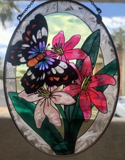 Butterfly Stained Glass Sun Catcher 4  x5  HandPainted New In Box Mother  s Day