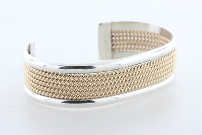 Navajo TAHE Sterling Silver & 12K Gold Multi Strand Rope Wide Cuff Bracelet - 7''