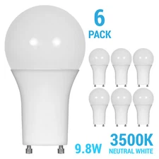 (6 Pack) 9.8W Dimmable A19 LED 35K Neutral White 60W Equivalent GU24 Base Bulb