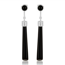 White Rhodium 925 Silver Black Onyx Gemstone Long Designer Earrings Jewelry