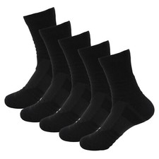 5 Pairs Mens Athletic Cotton Casual Dress Long Black Breathable Crew Socks 9-11