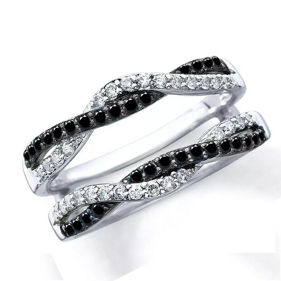 DEAL 0.50 Ct Natural Black Diamond Enhancer Wedding Wrap Ring 10K