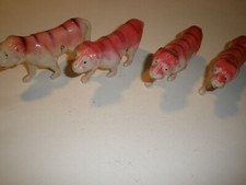 Lot of 4 Vintage Celluloid Tiger Toy Animal Zoo Pink Big Cat Made In Japan 4"