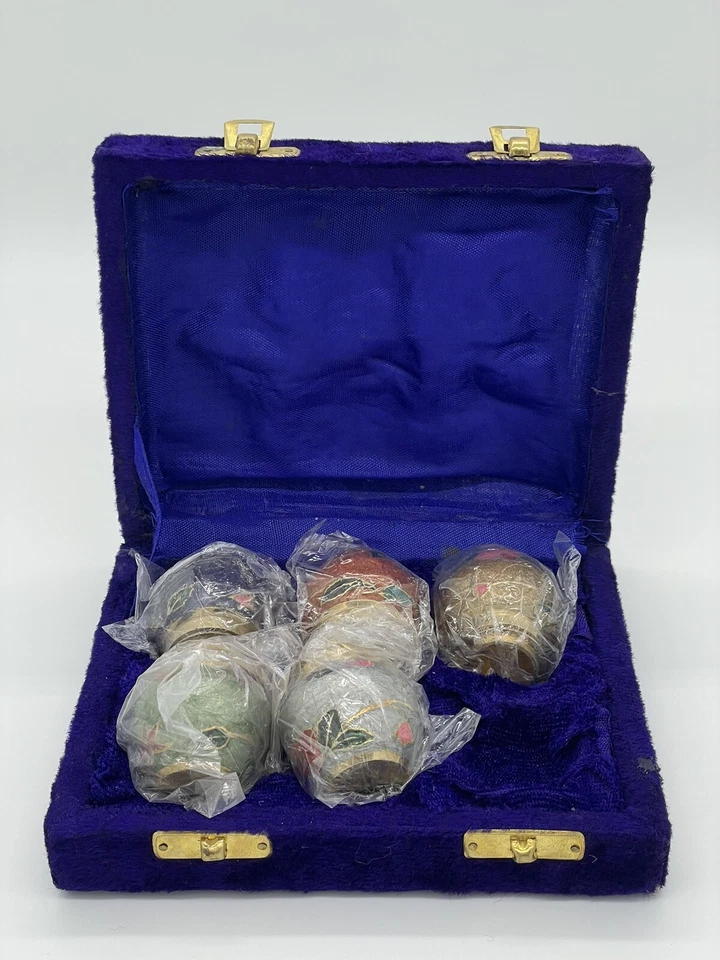 Blau Samt Box 5er Set Cloisonne Ingwer Glas Mini Blumen Urne 2,5" mit Deckel - Bild 2 von 4