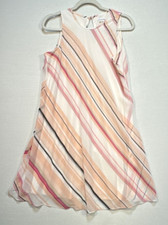 Calvin Klein Womens Sleeveless Sheer Striped Dress Size 10 White Peach Lined