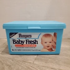 Pampers Vintage Baby Wipes Container Baby Fresh Blue Empty Movie prop