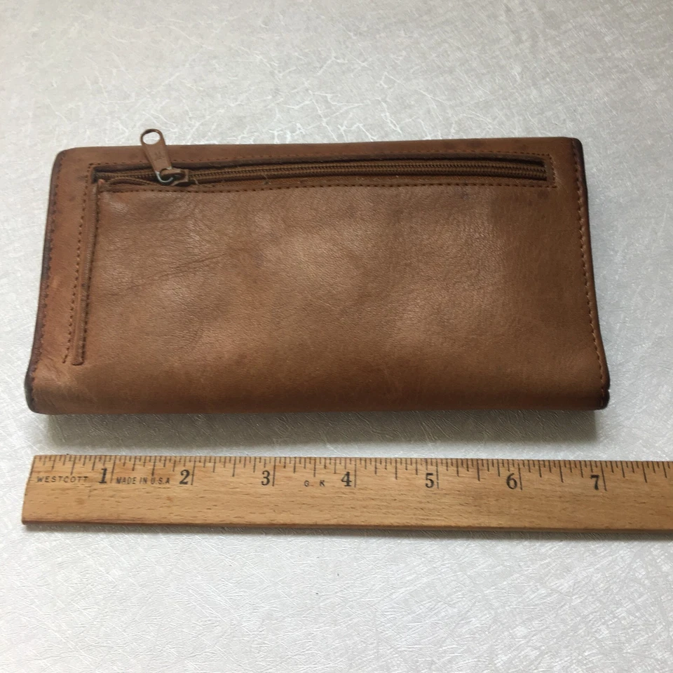 Vintage 1980s Brown Genuine Leather Envelope Wallet Snap Closure 3 fold 7"L x4"W - Image 2 of 4