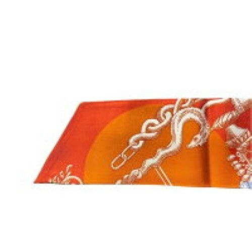 Hermes Della Cavalleria Scarf Maxi Twilly Stole Silk Orange Red - Picture 7 of 8