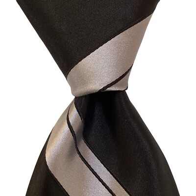 ROBERT TALBOTT Nordstrom Mens Silk XL Necktie USA Designer STRIPE Black/Gray NWT