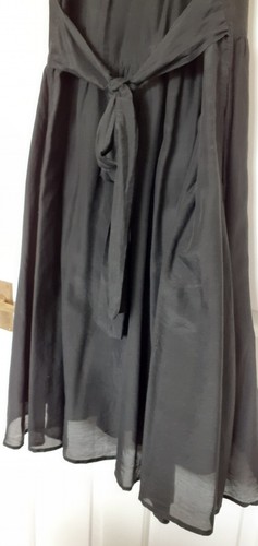 Kew Black Silk Cotton Dress UK12 V-Neck Sleeveless Full Skirt Lined Tie Back VGC - Picture 10 of 12