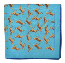 Seaward  Stearn NWT Silk Pocket Square in Teal w/ Brown  Gold Dogs