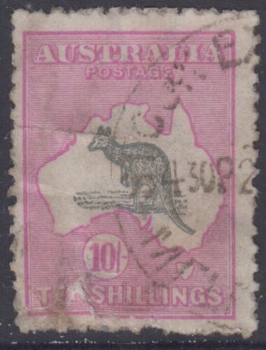Stamp 10/- Kangaroo 3rd watermark grey & pink inverted watermark ACSC48a, repair - Picture 1 of 2