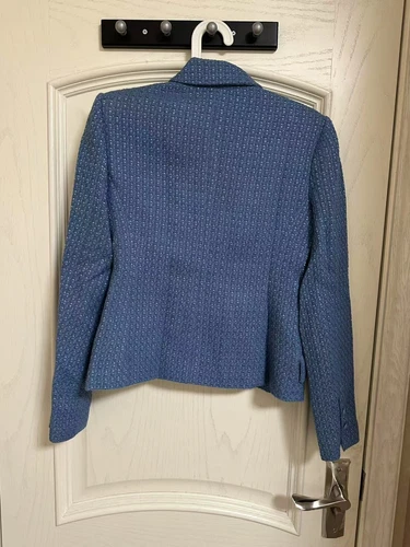 Blazer tweed nuovo L'AGENCE Jennah blu porto/catena buona fortuna - Foto 4 di 5