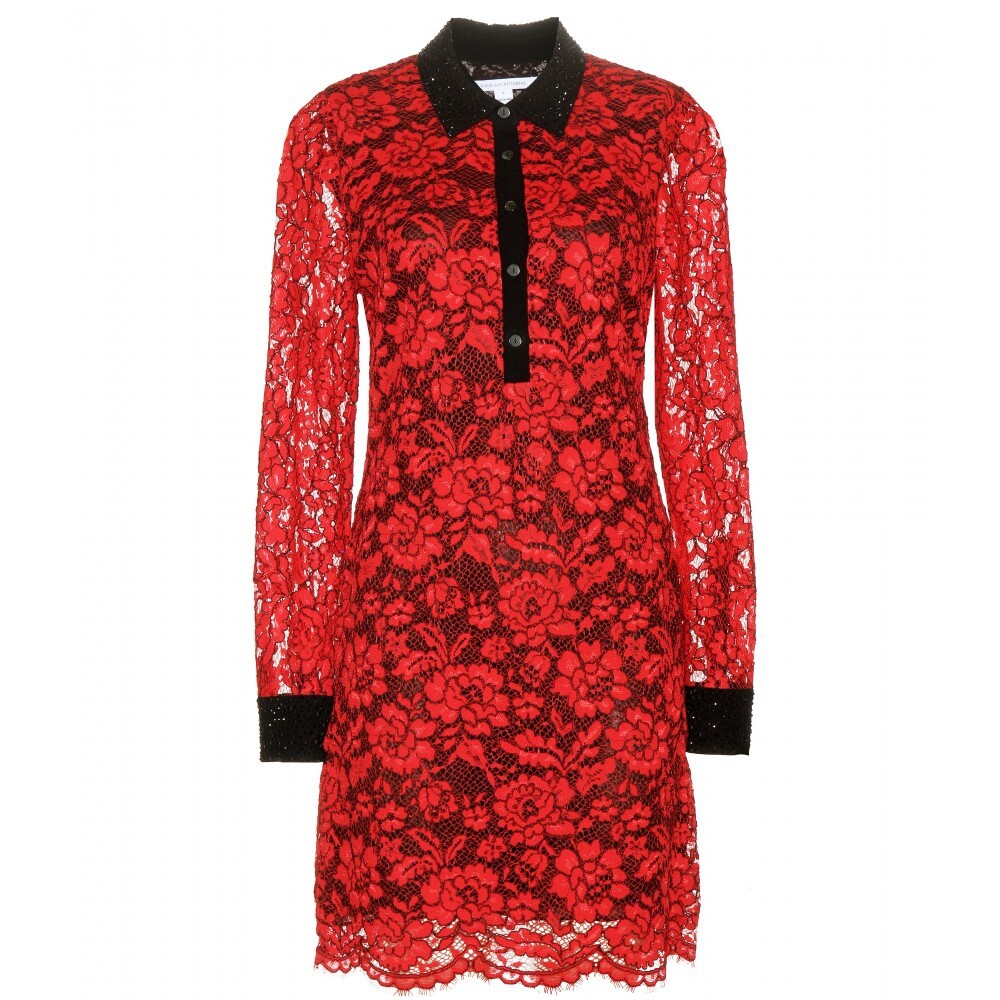 DIANE VON FURSTENBERG Lace Chemise Embellished Red Dress Sz