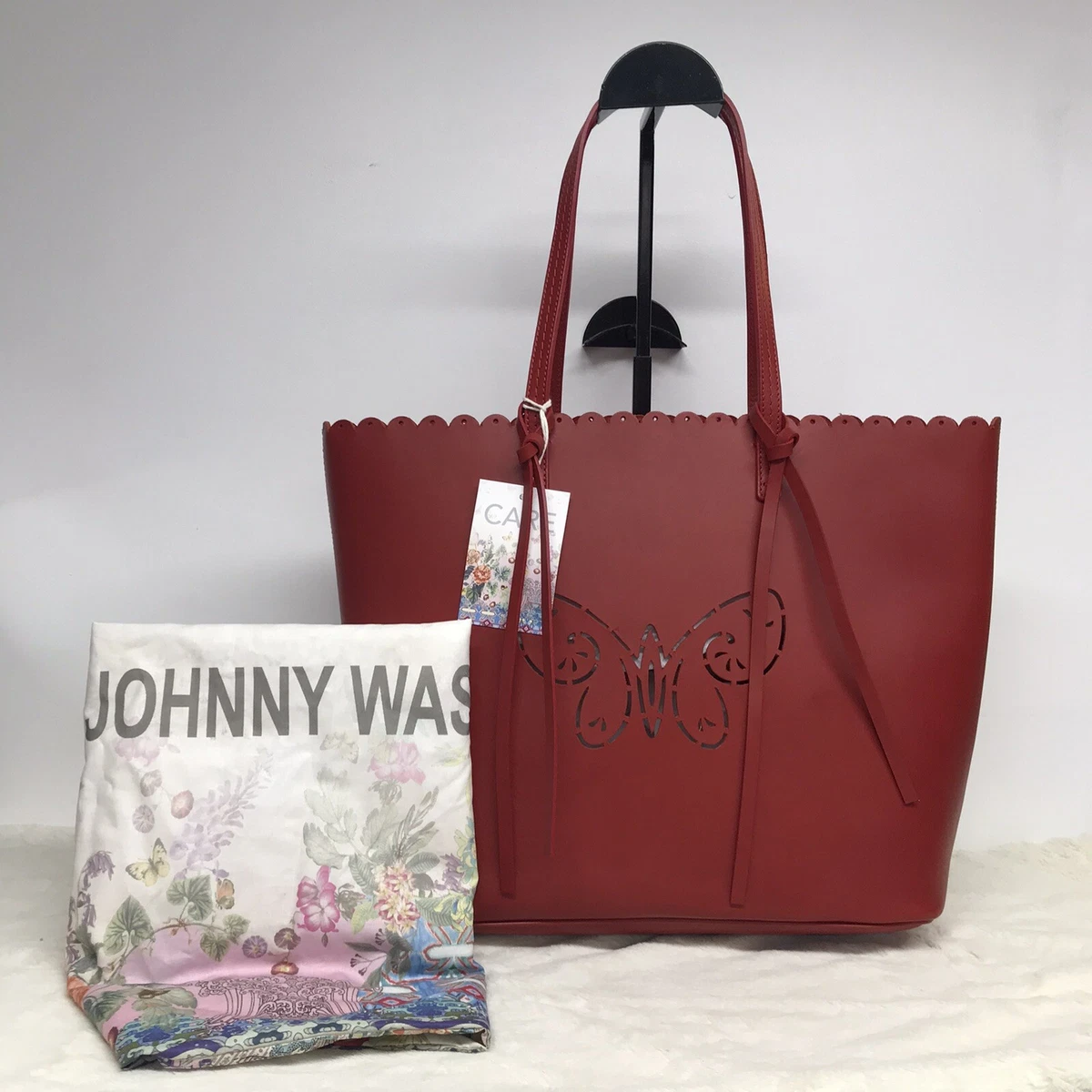 Johnny Was Butterfly Perforated Scalloped Tippi Tote Bag Purse