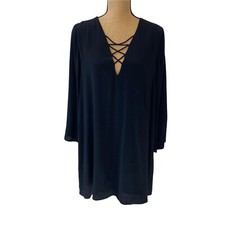 ASTR The Label Mini Tunic Dress Size M Black Long Sleeve Lining Cocktail V Neck