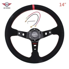 US 14In 6 Hole RASTP Car Steering Wheel Deep Dish Horn Universal Red