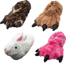 Kids Plush Animal Paw Slippers Fuzzy Winter Indoor Booties Non-Skid Unisex Shoes