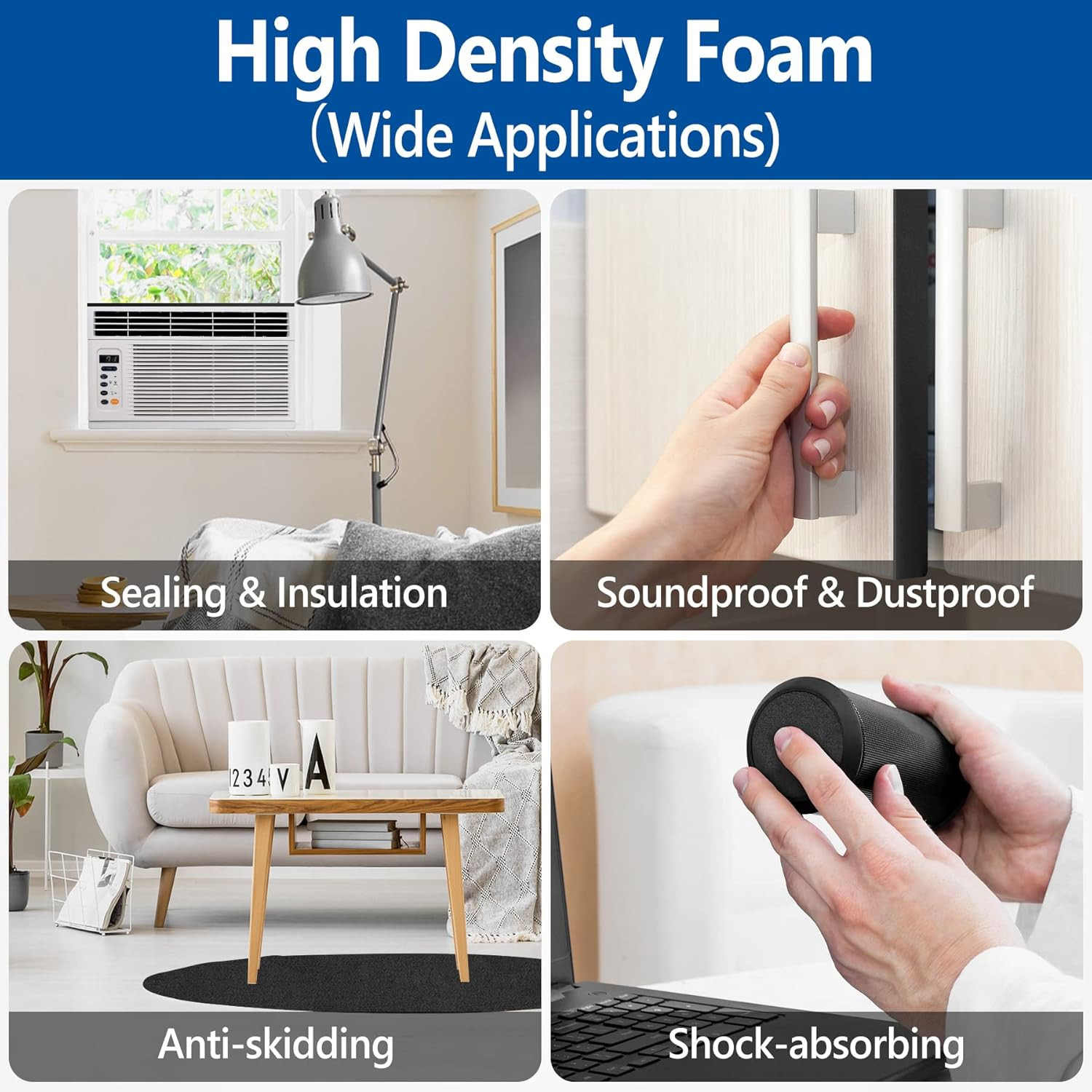 Kikerike Self Adhesive Foam Tape Weatherstrip 1/4In X 1/8In X 66Ft High Density 