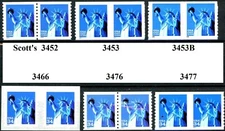 Statue of Liberty in Blue 6 MNH Coil PAIRS Scotts 3452 3453 3453B 3466 3476 3477
