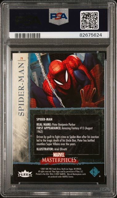 2007 UD Marvel Masterpieces Card 79 Spider-Man Foil PSA 9 view 2
