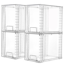 4 PCS Clear Stackable Storage Drawers 9.7 Inch Plastic Organizer Bins Home