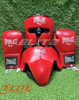 Everlast Boxing Sparring Set Boxing Gloves Headgear Groin Protector Red Training