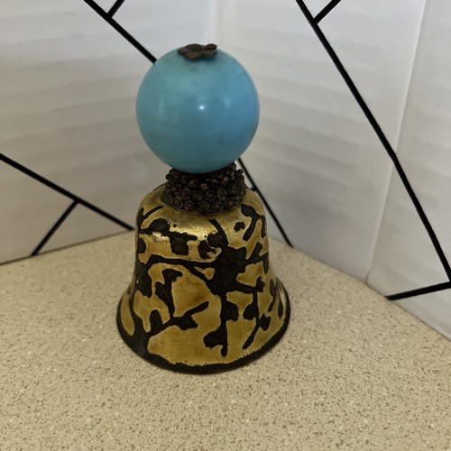 19th-Century Chinese Enamel Bell With a Blue Peking Glass Hat Rank Badge *RARE* - Picture 2 of 12