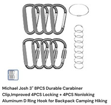 Aluminum 3" Carabiner D Shape Spring Clip Snap Key Hook Keychain Buckle 8 PCS