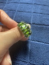 Silver emerald-cut peridot ring size 8.5 RI-082