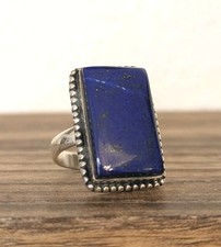 Lapis Lazuli Rectangle Ring 925 Sterling Silver Size 7 Bold Statement