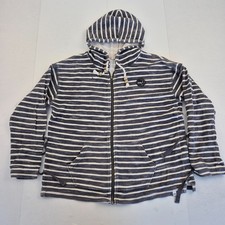 ANIMAL Hoodie 10 Blue White Womens Sweatshirt Full Zip Drawstring Striped Logo