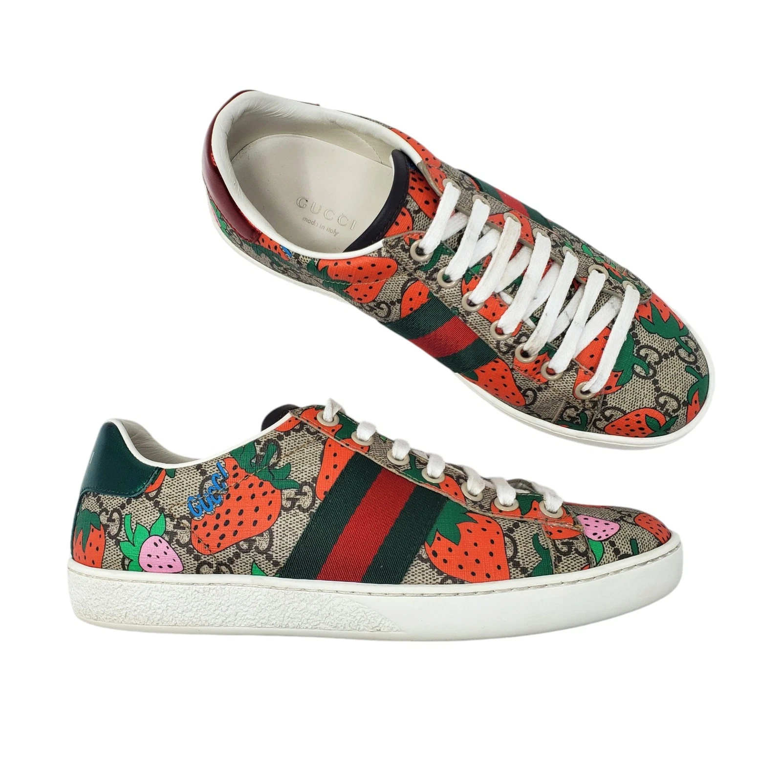 Baskets à lacets Gucci GG Supreme logo monogramme fraise 433900 taille 36 US 6