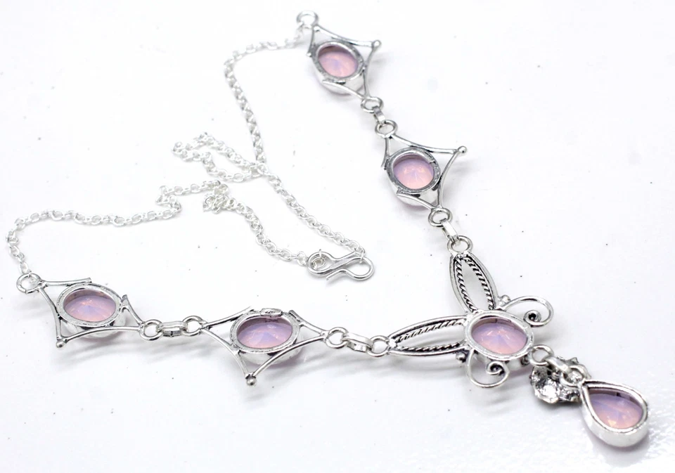Pink Opalite Topaz Gemstone 925 Sterling Silver Jewelry Necklace Size-17-18" - Image 4 of 4