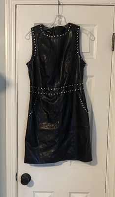 bebe Faux Leather Studded Mini Dress Black Silver Sleeveless $168 retail