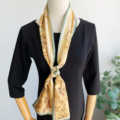 100% Silk Mulberry 150X16cm Scarf Women Neckerchief Wrap Street Market Map Print