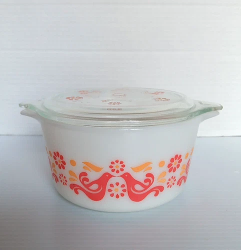 Vintage Pyrex Friendship Red Birds #473 1 Quart Casserole Dish w/Lid #470 C