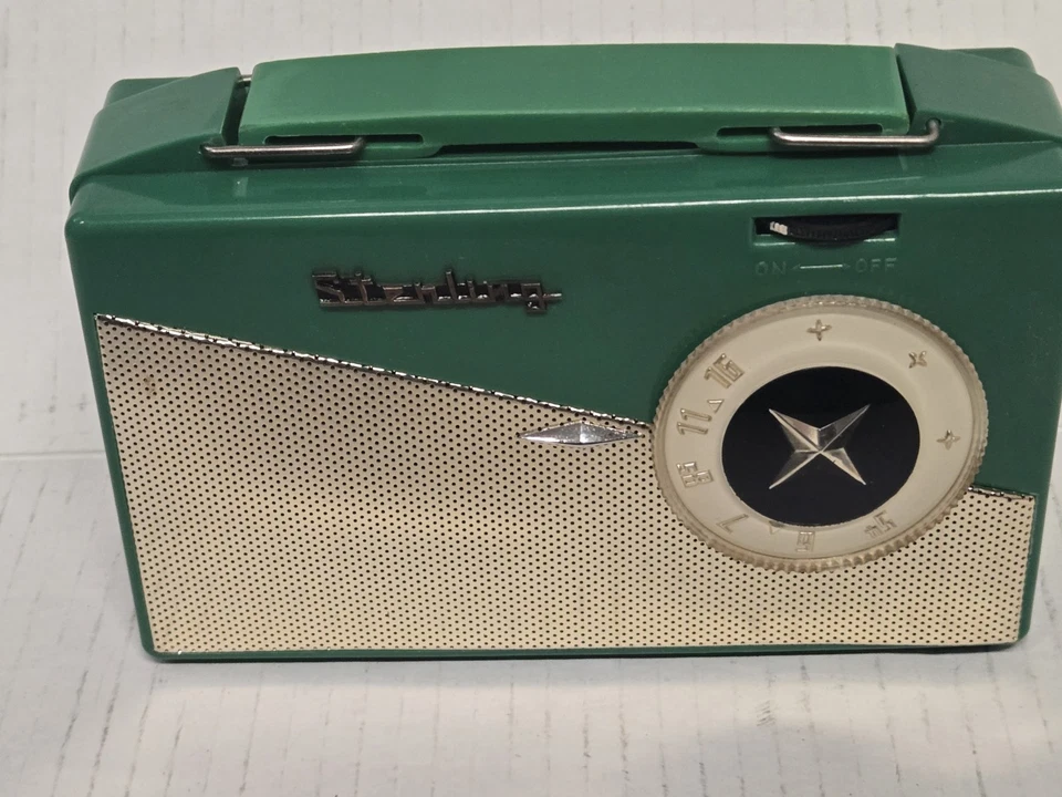 Vtg Green STERLING PORTABLE SUPER HETERODYNE MODEL S-4 w/Manual & Box Japan - Image 4 of 4