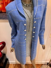 St John 6 S dress suit embellished silver metallic overcoat set outfit blue