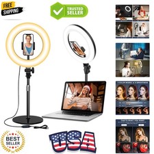 Desk Ring Light with Stand - 10.5'' Desktop Ring Light with Phone Holder for ...