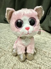 TY 6" Fiona Cat Beanie Boo Plush Glitter Eyes Pink Cat Pink Collectible