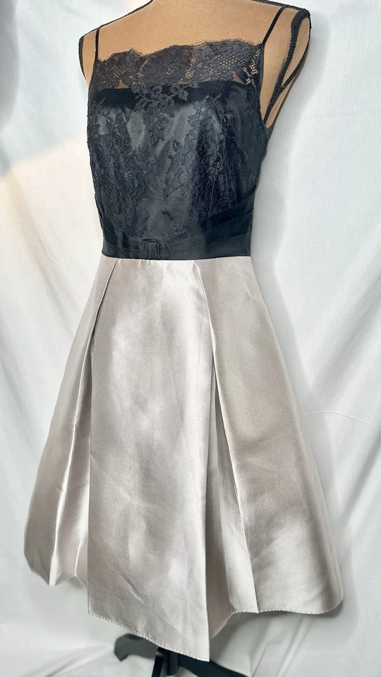 Vestido de cóctel Rickie Freeman Teri Jon negro plateado ajuste acampanado midi; TALLA 4 Foto 2 de 4