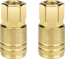 Brass 1/4 Inch NPT Female Air Hose Coupler - 2 Pack Quick Connect Fittings