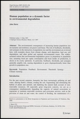 Offprint: Human Population as a Dynamic Factor in Environmental Degradation