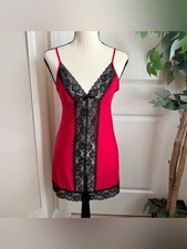 Frederick s of Hollywood Lace Chemise Babydoll Lingerie Slip Red Black Sz M