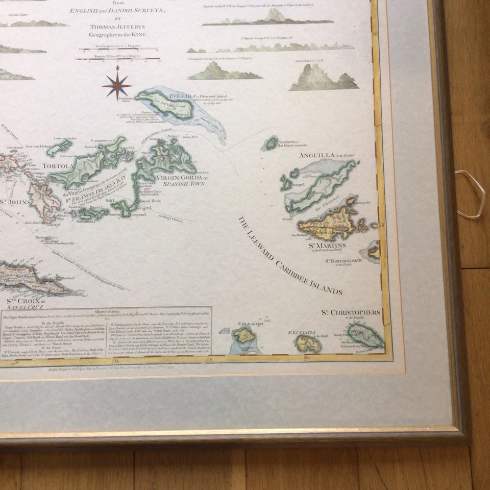 Framed Map - The Virgin Islands From English & Danish Surveys By Thomas Jefferys - Image 4 of 4